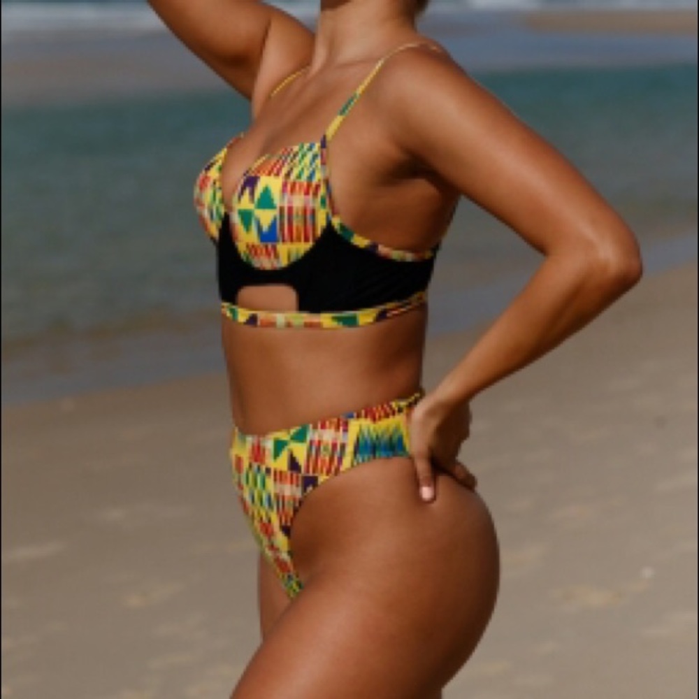 Yellowi African Print Cut out High Waist Swimsuit - Picture 3 of 3